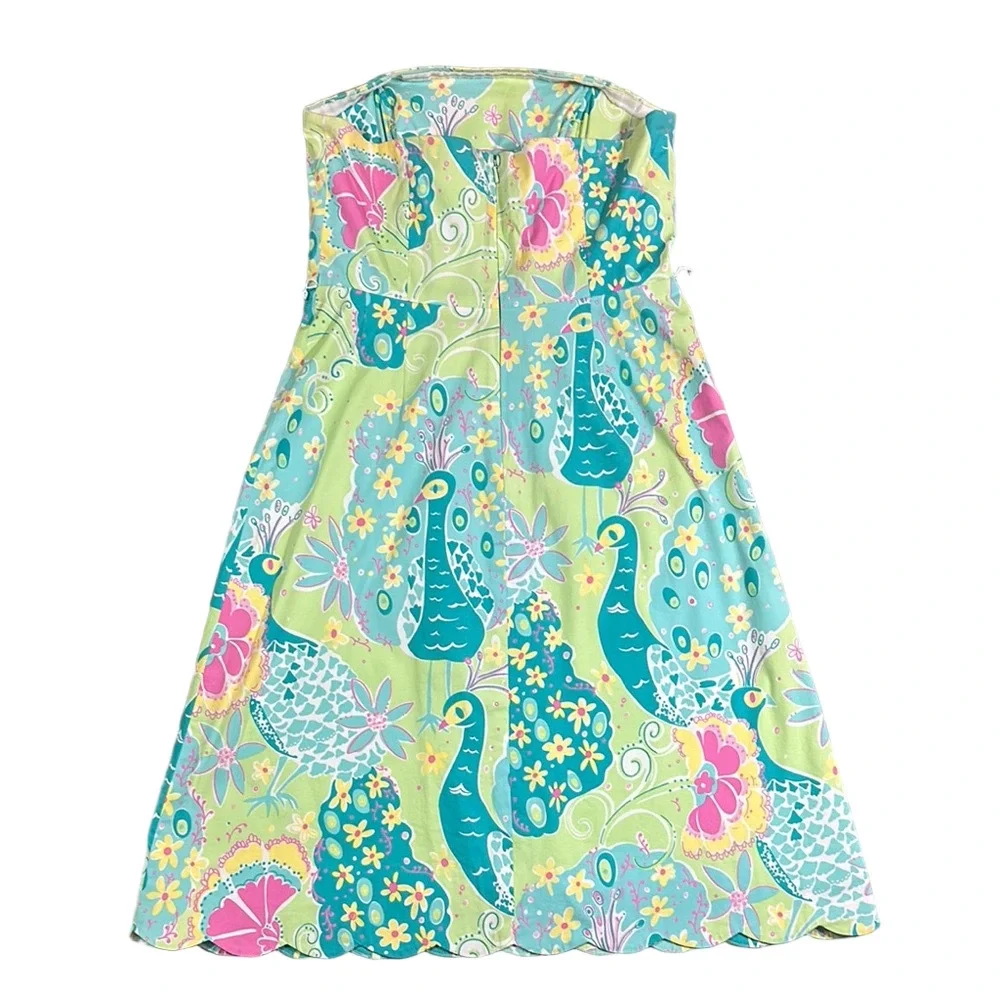 Lilly Pulitzer Strapless Pastel Peacock Dress Size 2 - Picture 5 of 7
